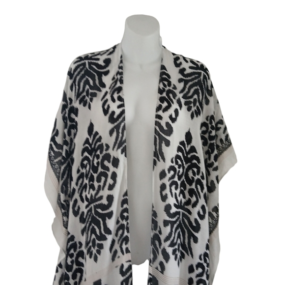 Nordstrom Duster Kimono Longline Tassels Open Front Black & White Boho - Picture 6 of 14
